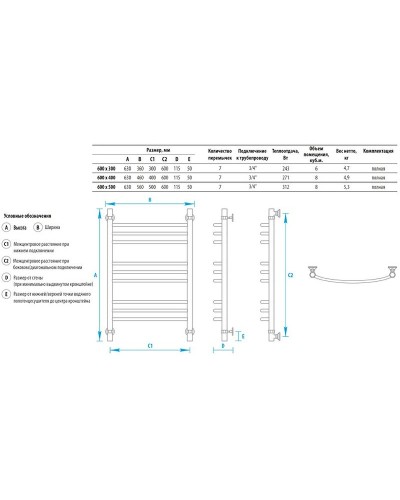Водяной полотенцесушитель Energy Prestige 600x400 EWTR0PRES0604000000 Хром