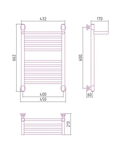 Полотенцесушитель водяной 600х400 темный титан муар Сунержа Богема с полкой+ 15-0223-6040