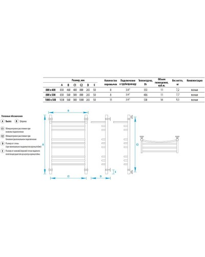 Водяной полотенцесушитель Energy Prestige Modus 800x500 EWTRPRESM0805000000 с полкой Хром