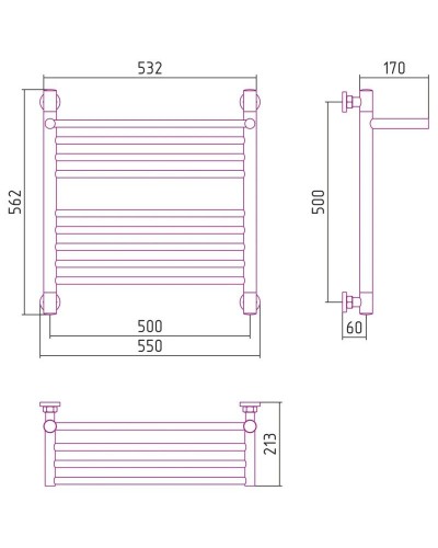 Полотенцесушитель водяной 500х500 шампань Сунержа Богема с полкой+ 020-0223-5050