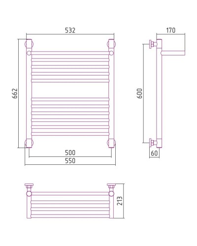 Полотенцесушитель водяной 600х500 античное белое золото Сунержа Богема с полкой+ 10-0223-6050