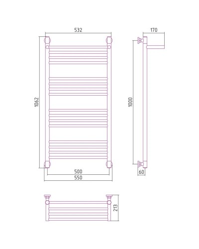 Полотенцесушитель водяной 1000х500 шампань Сунержа Богема с полкой+ 020-0223-1050