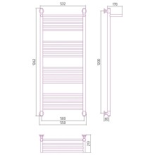 Полотенцесушитель водяной 1200х500 античное белое золото Сунержа Богема с полкой+ 10-0223-1250
