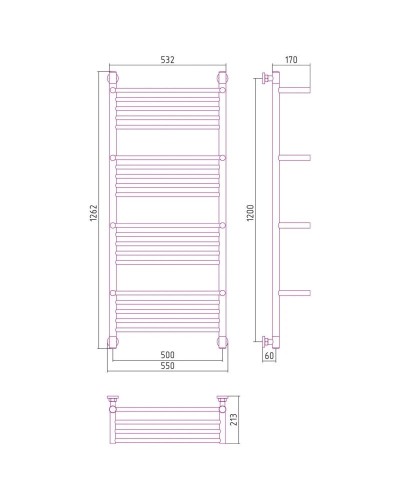 Полотенцесушитель водяной 1200х500 темный титан муар Сунержа Богема с полкой+ 15-0224-1250