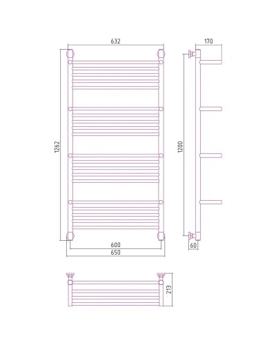Полотенцесушитель водяной 1200х600 золотой матовый Сунержа Богема с полкой+ 032-0224-1260