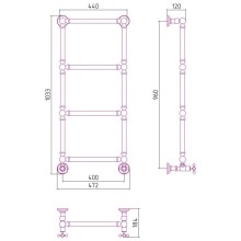 Полотенцесушитель водяной 960х400 античное белое золото Сунержа Ренессанс 1304 10-0280-9640