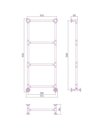 Полотенцесушитель водяной 1260х500 белый глянец Сунержа Ренессанс 1304 12-0280-1250