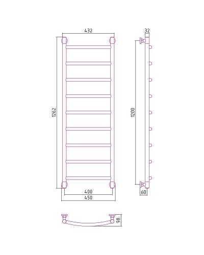 Водяной полотенцесушитель Сунержа Галант+ 1200х400 00-0200-1240 Хром