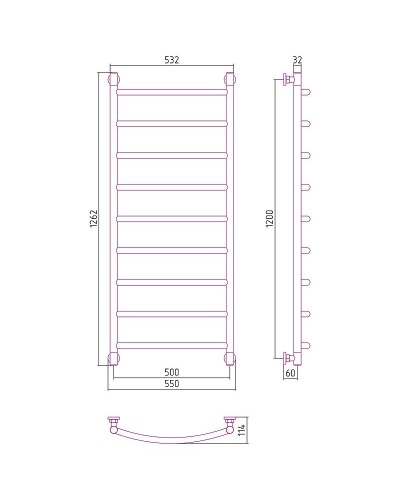 Водяной полотенцесушитель Сунержа Галант+ 1200х500 30-0200-1250 Белый матовый