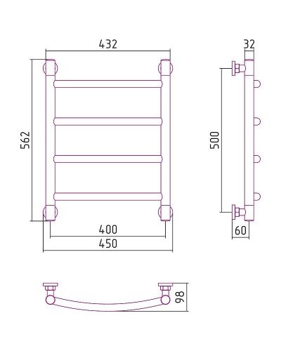 Водяной полотенцесушитель Сунержа Галант+ 500х400 00-0200-5040 Хром