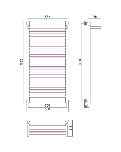 Водяной полотенцесушитель Сунержа Богема+ 1000х500 00-0223-1050 с полкой Хром