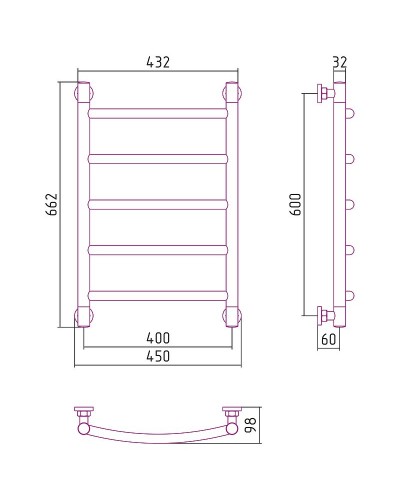 Водяной полотенцесушитель Сунержа Галант+ 600х400 00-0200-6040 Хром