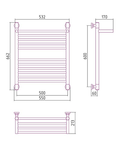 Водяной полотенцесушитель Сунержа Богема+ 600х500 00-0223-6050 с полкой Хром
