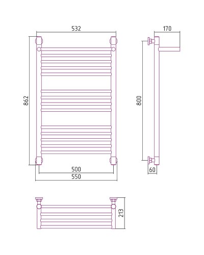 Водяной полотенцесушитель Сунержа Богема+ 800х500 31-0223-8050 с полкой Черный матовый