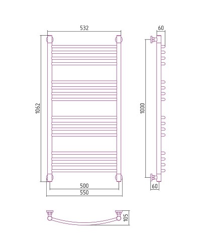 Водяной полотенцесушитель Сунержа Богема+ выгнутая 1000х500 30-0221-1050 Белый матовый
