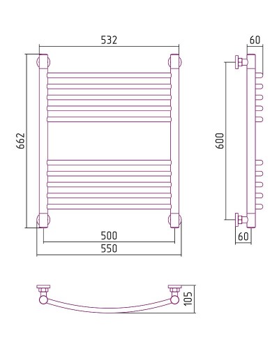 Водяной полотенцесушитель Сунержа Богема+ выгнутая 600х500 30-0221-6050 Белый матовый