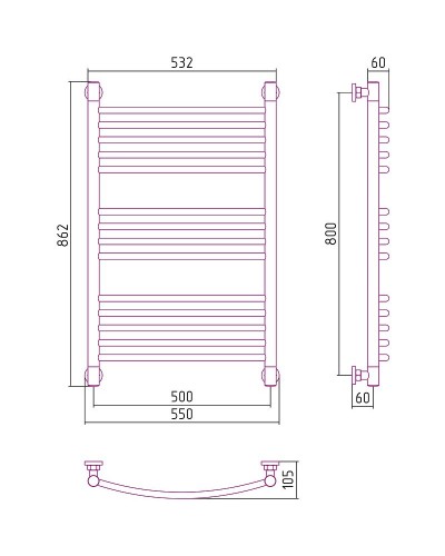 Водяной полотенцесушитель Сунержа Богема+ выгнутая 800х500 31-0221-8050 Черный матовый