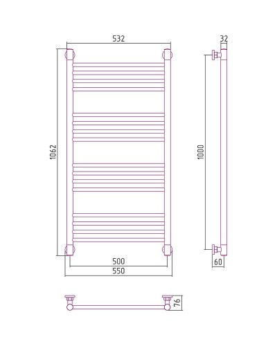 Водяной полотенцесушитель Сунержа Богема+ прямая 1000х500 31-0220-1050 Черный матовый