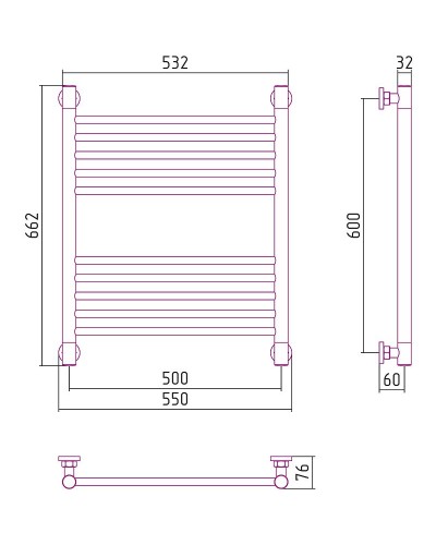 Водяной полотенцесушитель Сунержа Богема+ прямая 600х500 03-0220-6050 Золото