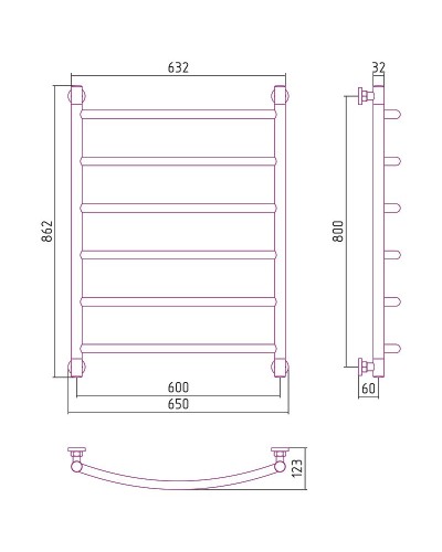 Водяной полотенцесушитель Сунержа Галант+ 800х600 00-0200-8060 Хром