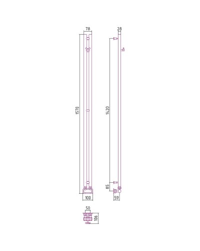 Водяной полотенцесушитель Сунержа Нюанс EU50+ 1545х50 31-0212-1545 Черный матовый