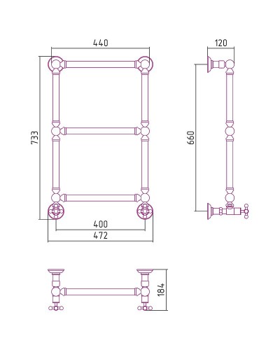 Водяной полотенцесушитель Сунержа Ренессанс 1304 660х400 03-0280-6640 Золото