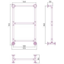 Водяной полотенцесушитель Сунержа Ренессанс 1304 860х500 03-0280-8650 Золото
