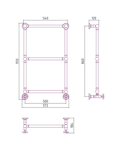 Водяной полотенцесушитель Сунержа Ренессанс 1304 860х500 03-0280-8650 Золото