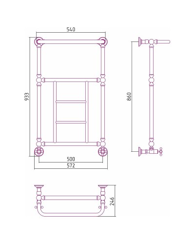 Водяной полотенцесушитель Сунержа Ренессанс 1452 860х500 020-0282-8650 с полкой Шампань