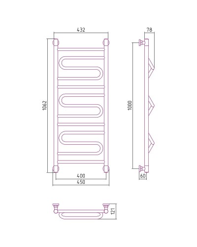 Водяной полотенцесушитель Сунержа Элегия+ 1000х400 00-0205-1040 Хром