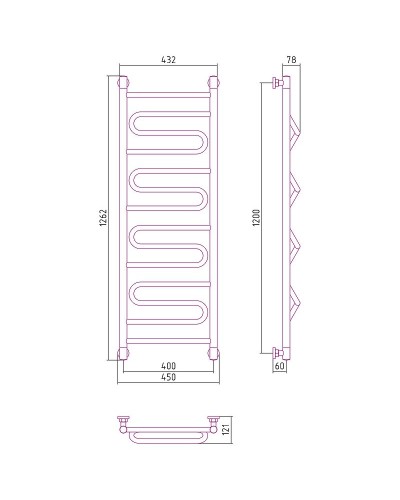 Водяной полотенцесушитель Сунержа Элегия+ 1200х400 00-0205-1240 Хром