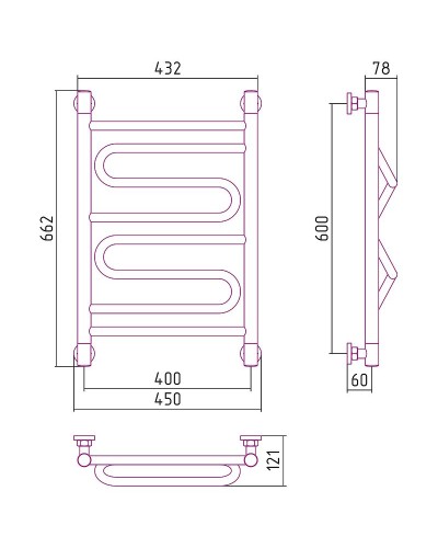 Водяной полотенцесушитель Сунержа Элегия+ 600х400 00-0205-6040 Хром