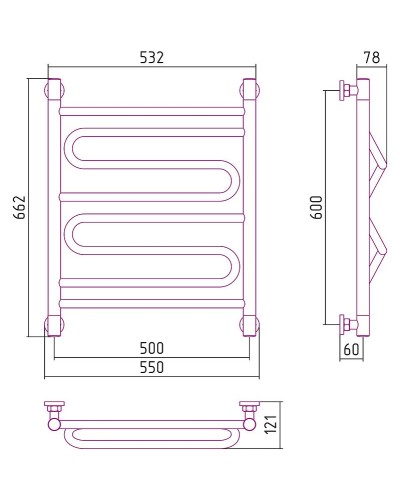 Водяной полотенцесушитель Сунержа Элегия+ 600х500 00-0205-6050 Хром