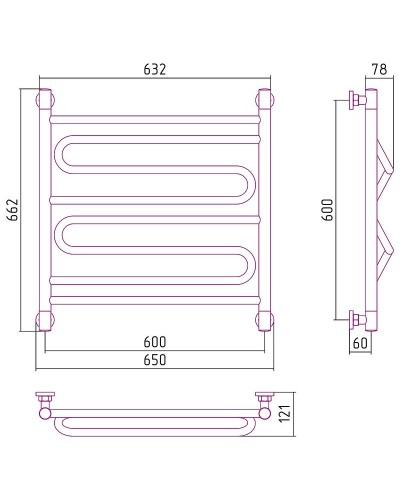 Водяной полотенцесушитель Сунержа Элегия+ 600х600 00-0205-6060 Хром