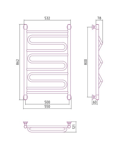 Водяной полотенцесушитель Сунержа Элегия+ 800х500 00-0205-8050 Хром