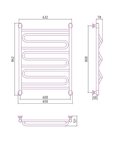 Водяной полотенцесушитель Сунержа Элегия+ 800х600 00-0205-8060 Хром