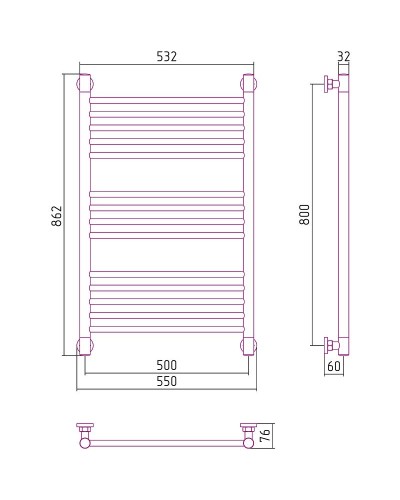 Водяной полотенцесушитель Сунержа Богема+ прямая 800х500 31-0220-8050 Черный матовый