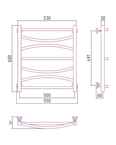 Водяной полотенцесушитель Сунержа Ажур 600х500 00-0255-6050 Хром