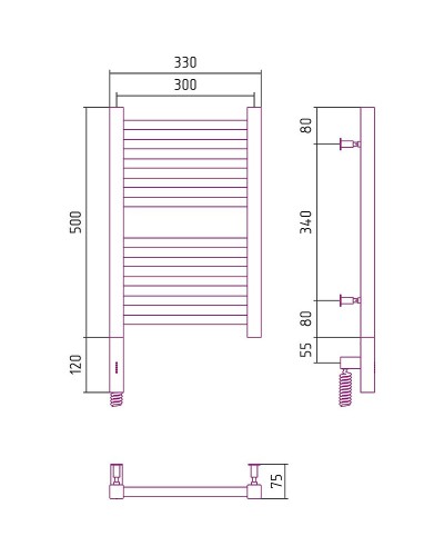 Электрический полотенцесушитель Сунержа Модус 3.0 500х300 L 00-5700-5030 Хром