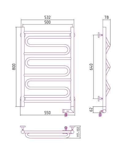 Электрический полотенцесушитель Сунержа Элегия 2.0 800x500 R 00-5219-8050 Хром