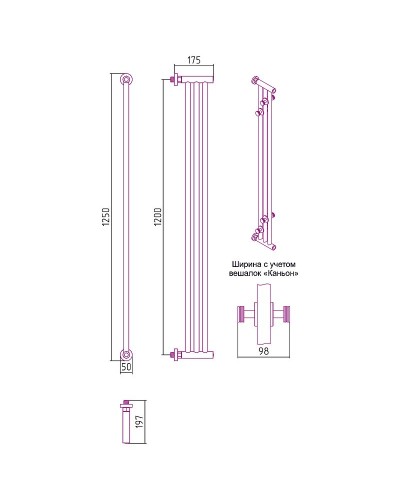 Водяной полотенцесушитель Сунержа Хорда 1200x195 31-0124-1200 Черный матовый