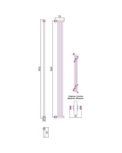 Водяной полотенцесушитель Сунержа Хорда 1800x195 31-0124-1800 Черный матовый