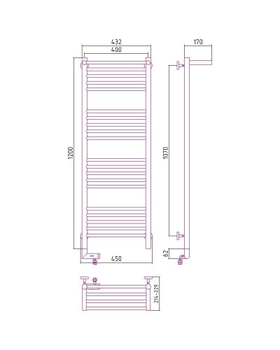 Электрический полотенцесушитель Сунержа Богема 2.0 1200x400 L 12-5206-1240 с полкой Белый