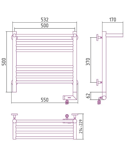 Электрический полотенцесушитель Сунержа Богема 2.0 500x500 R 00-5207-5050 с полкой Хром