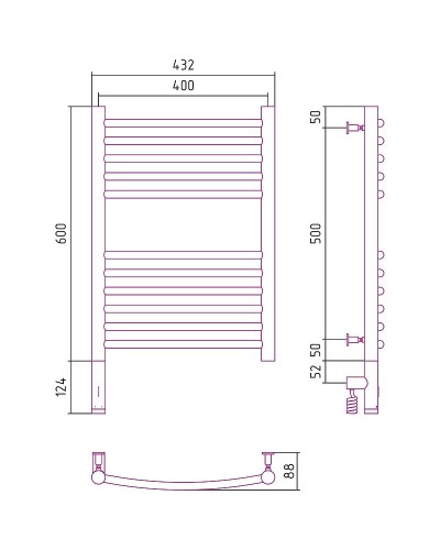 Электрический полотенцесушитель Сунержа Богема 3.0 600x400 L 00-5802-6040 Хром