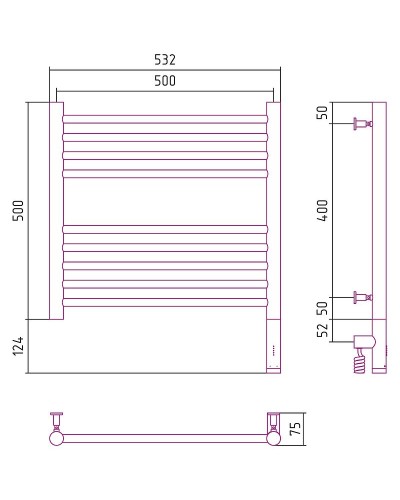 Электрический полотенцесушитель Сунержа Богема 3.0 прямая 500x500 R 00-5805-5050 Хром