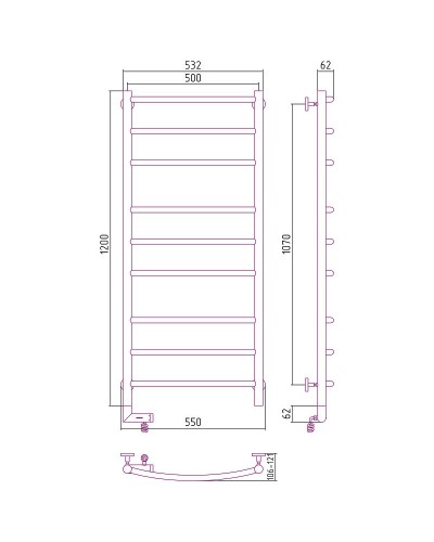 Электрический полотенцесушитель Сунержа Галант 2.0 1200x500 L 00-5200-1250 Хром