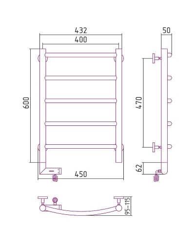 Электрический полотенцесушитель Сунержа Галант 2.0 600x400 L 31-5200-6040 Черный матовый