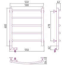 Электрический полотенцесушитель Сунержа Галант 2.0 600x500 L 31-5200-6050 Черный матовый