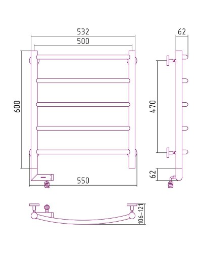 Электрический полотенцесушитель Сунержа Галант 2.0 600x500 L 31-5200-6050 Черный матовый